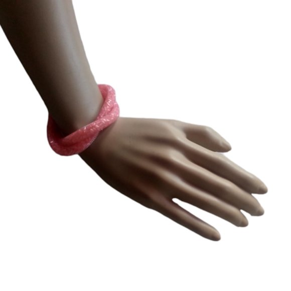 Mesh Twisted Dangle Earrings And Bracelet-Light Peach Mesh Jewelry Set - Picture 2 of 5